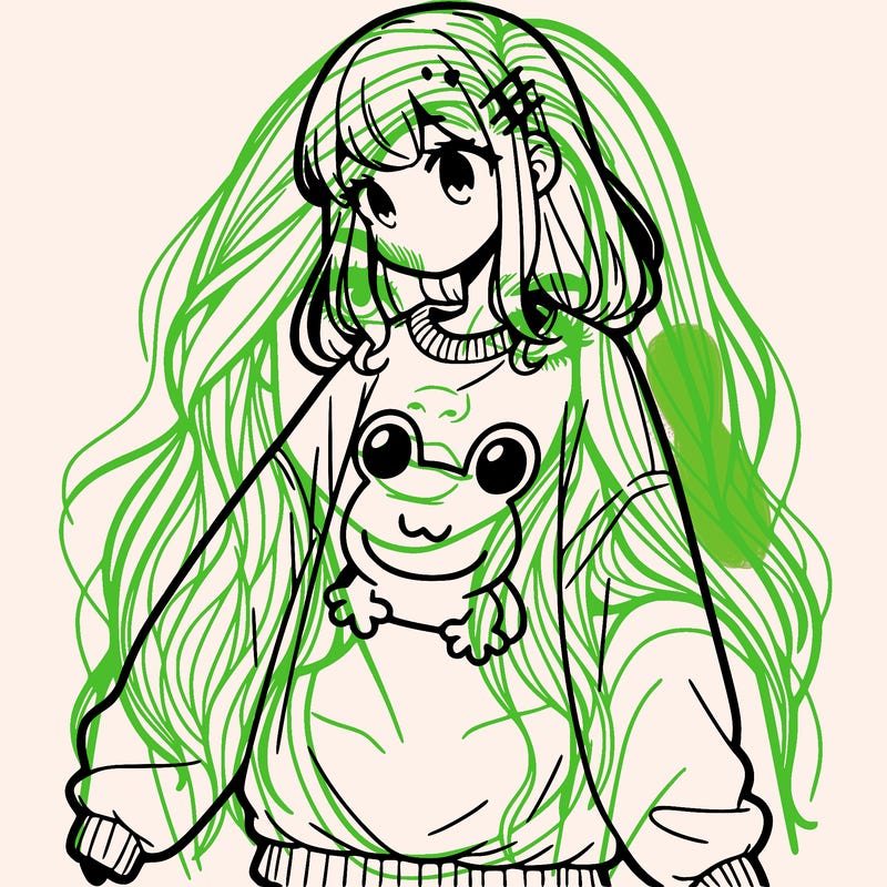 girl wearing frogging sweatshirt