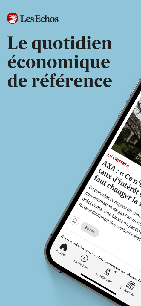 Interface de l'application mobile Les Echos affichant des actualités économiques et financières en français