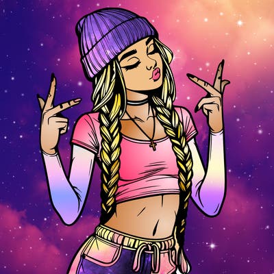 realistic teenage girl with braids and a beanie and crop top doing 🫶🏼