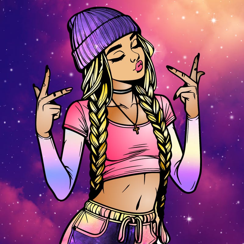 realistic teenage girl with braids and a beanie and crop top doing 🫶🏼