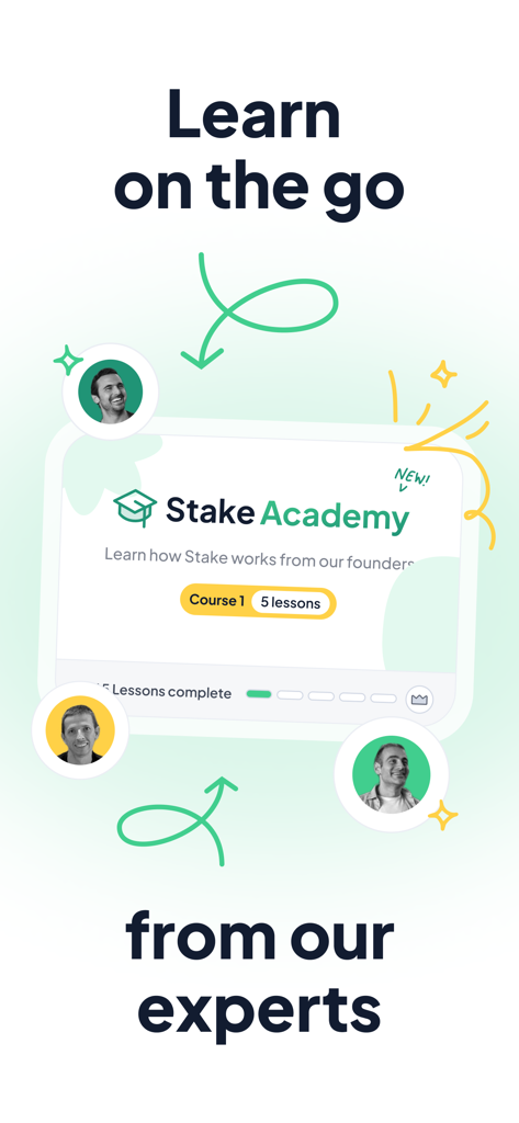 Stake: Real Estate Investing - Stake Academy screen showing real estate investing courses from experts