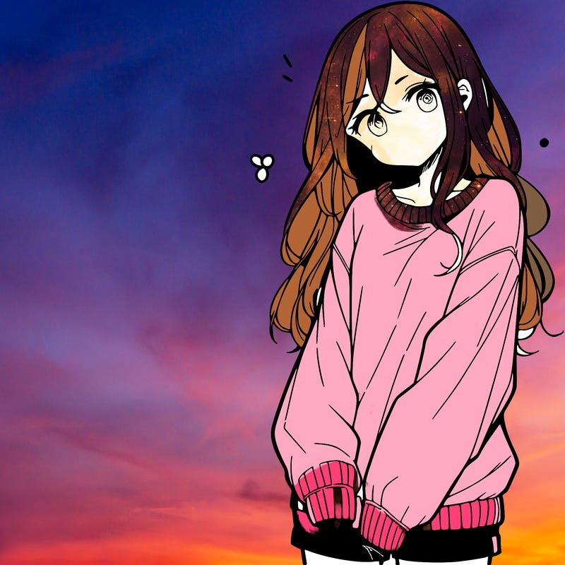 manga teen girl  in a sweater and baggy pants
