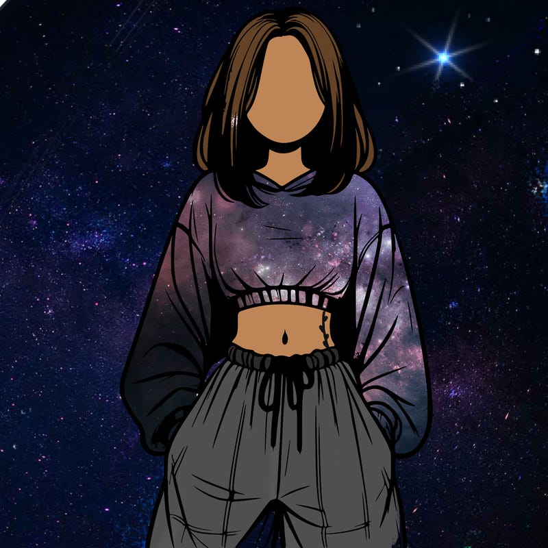 realistic girl faceless with baggy pants and a crop top