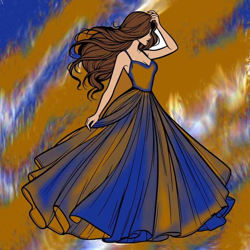 realistic woman with dress flowing in the wind