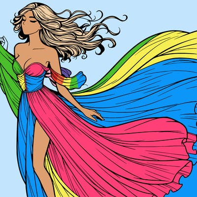 realistic woman in dress flowing the the wind