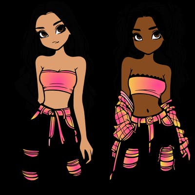 2 girls in crop tops and baggy jeans ripped