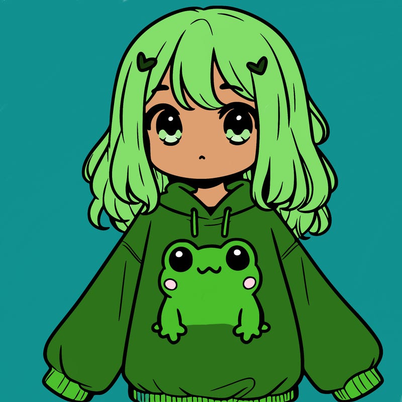 girl wearing frogging sweatshirt