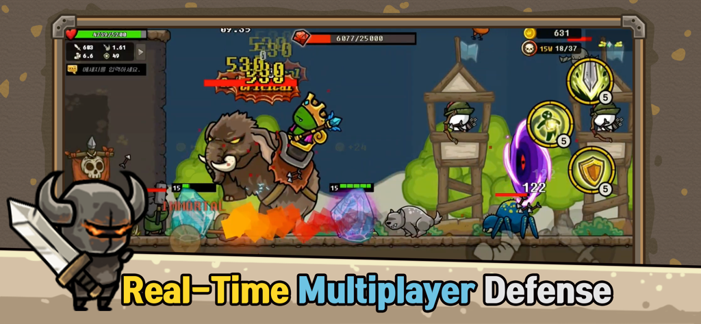 Una batalla multijugador de tower defense en tiempo real en 2D contra un jefe gigante
