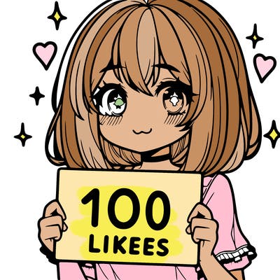 anima girl holding a 100 likes sign in her hand