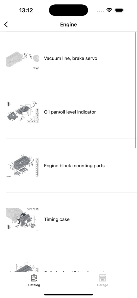 Catalogue de pièces de moteur BMW avec schémas techniques et descriptions