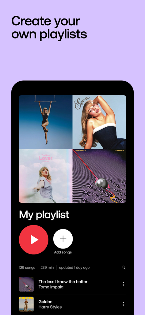 Interface of the Soundtrack app showing the create your own playlists feature for businesses.