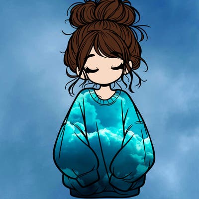 girl with baggy sweatshirt and messy bun