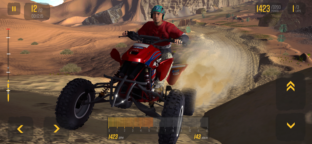ATV Quad Racing Sim - A player riding a red quad bike on a desert track in ATV Quad Racing Sim.