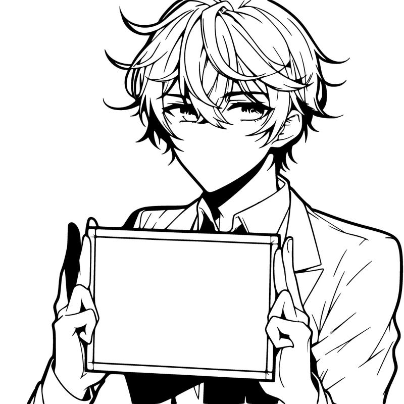 hot anime boy holding a blank sign