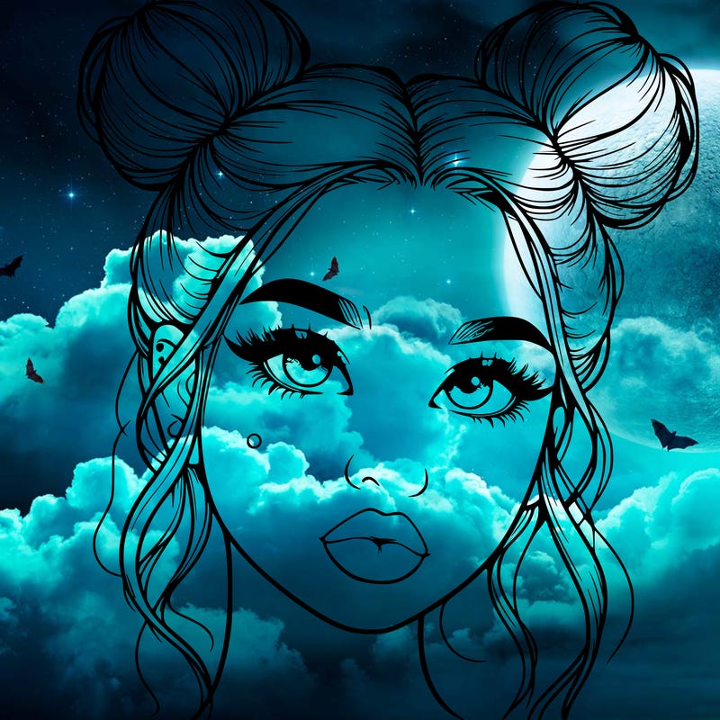 realistic girl with two buns on her hair and lips