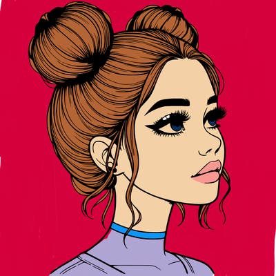 realistic girl with buns on the top of her head