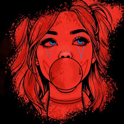 realististic girl blowing bubble -gum