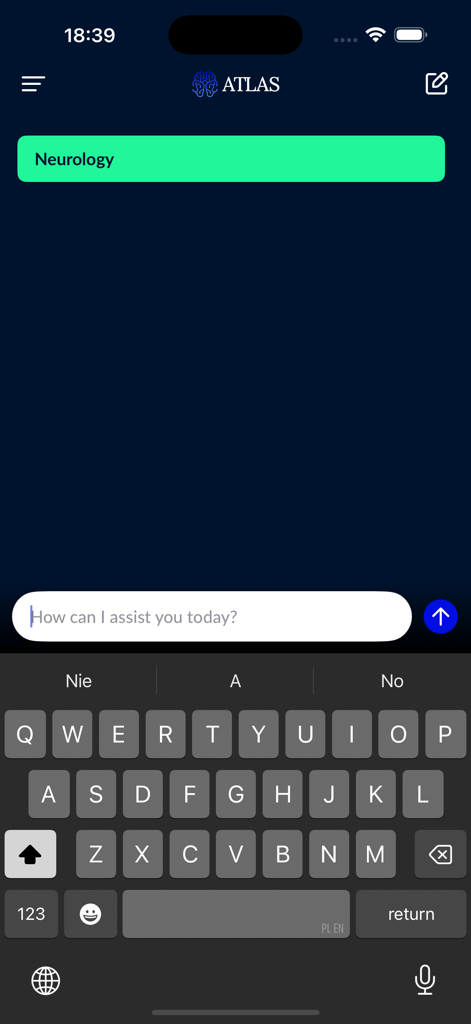 ATLAS: Medical Intelligence - ATLAS Medical Intelligence app neurology chat interface with ai assistant