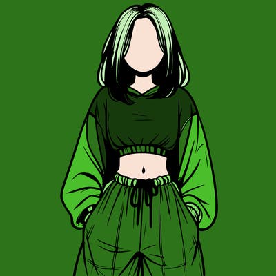 realistic girl faceless with baggy pants and a crop top