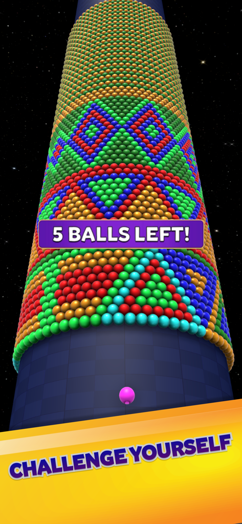 Bubble Tower 3D! - Interfaccia del gioco mobile Bubble Tower 3D con una torre colorata di bolle e il testo mettiti alla prova