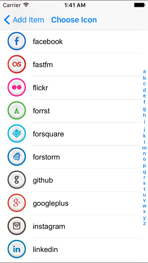 A list of service icons including Facebook and Instagram in the Simple Password Manager app selection screen.
