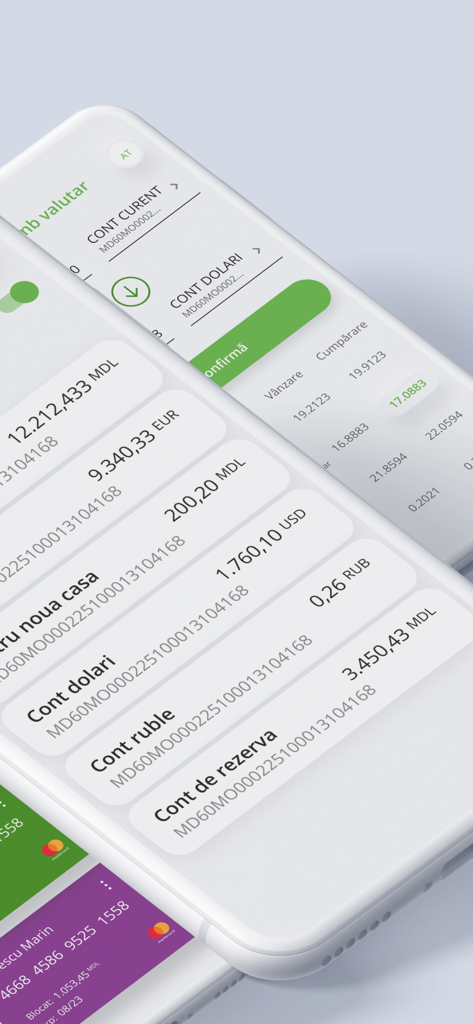 OTP Mobile Banking Moldova - OTP Mobile Banking Moldova app interface showing multi-currency accounts and exchange rates