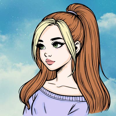 realistic girl with a high ponytail