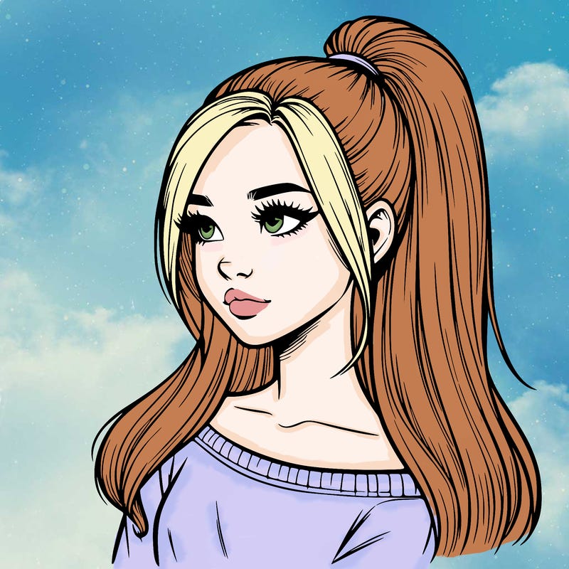 realistic girl with a high ponytail