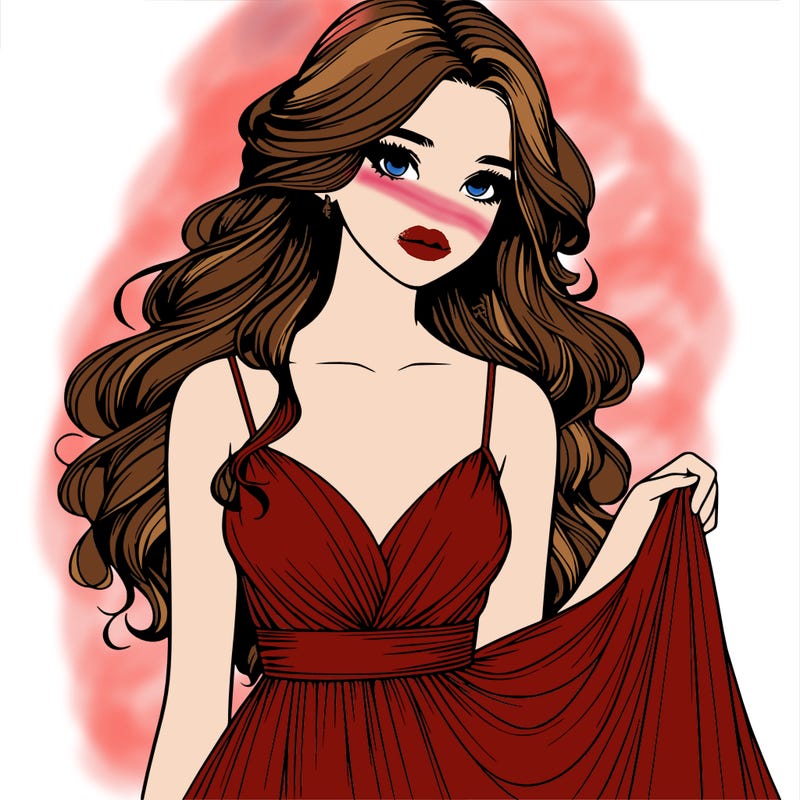 realistic girl in flowy silky prom dress