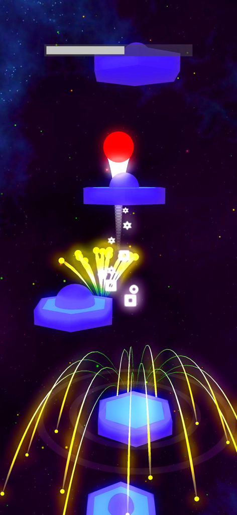Jump Ball - Tiles Hop Ball - Red ball hopping on blue neon tiles in a space-themed music game