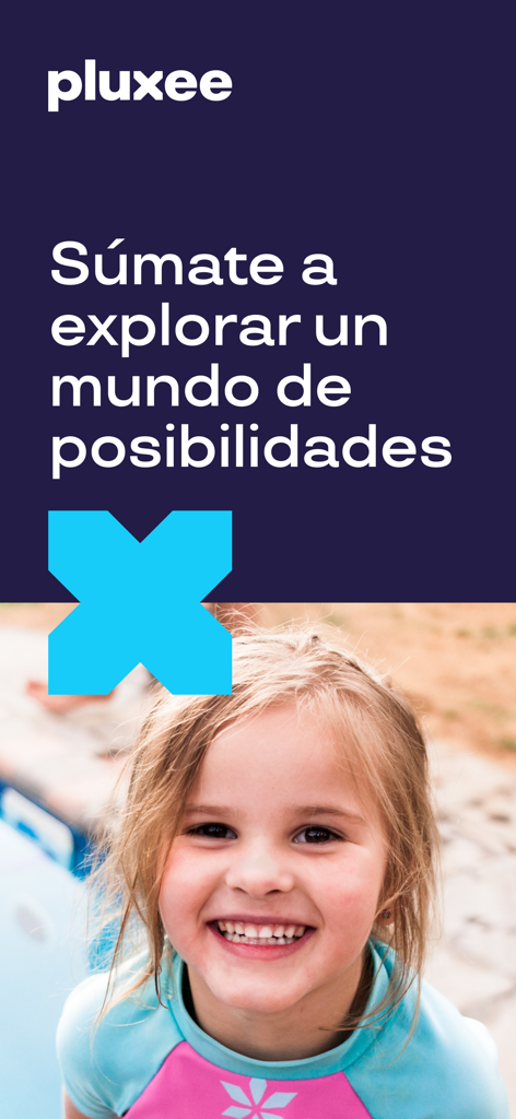 Pluxee Colombia - Welcome screen of the Pluxee Colombia app featuring a smiling girl and the brand logo