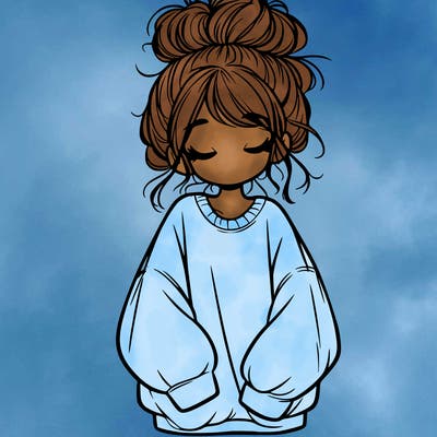 girl with baggy sweatshirt and messy bun
