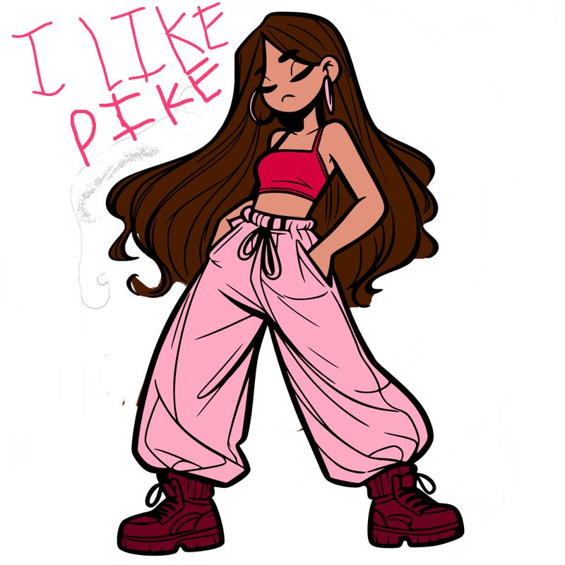 girl in baggy pants crop top and long hair