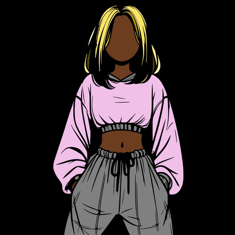 realistic girl faceless with baggy pants and a crop top