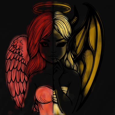 realistic angel half demon