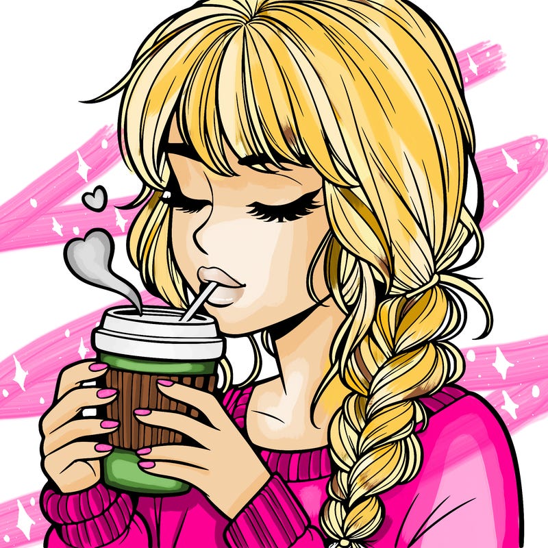 realistic girl drinking coffee