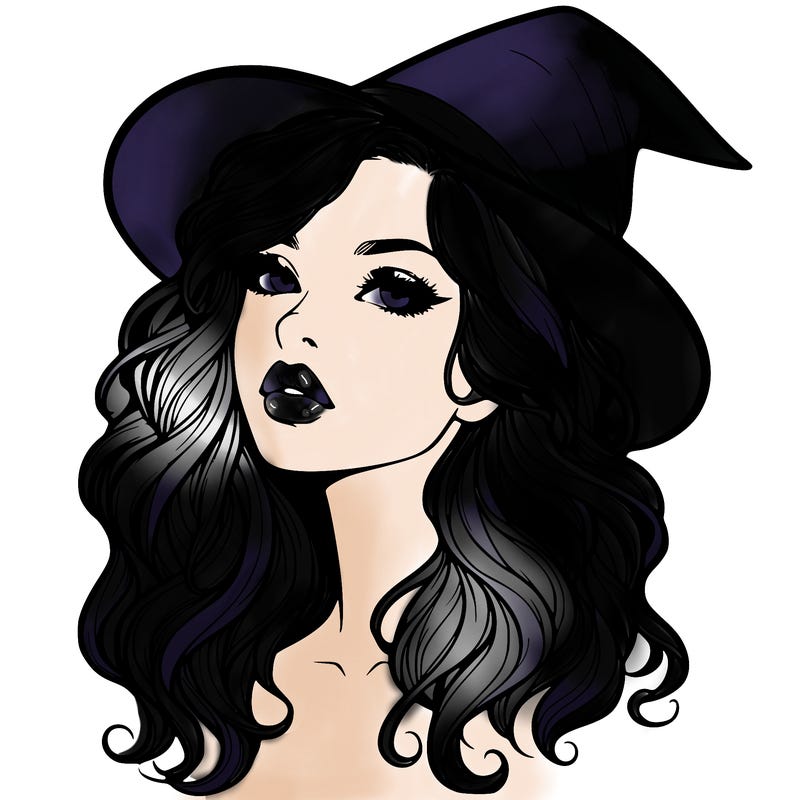 realistic witch girl with wavy hair and lips