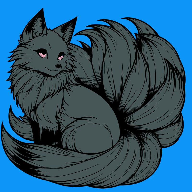 realistic detailed 9 tailed anime fox