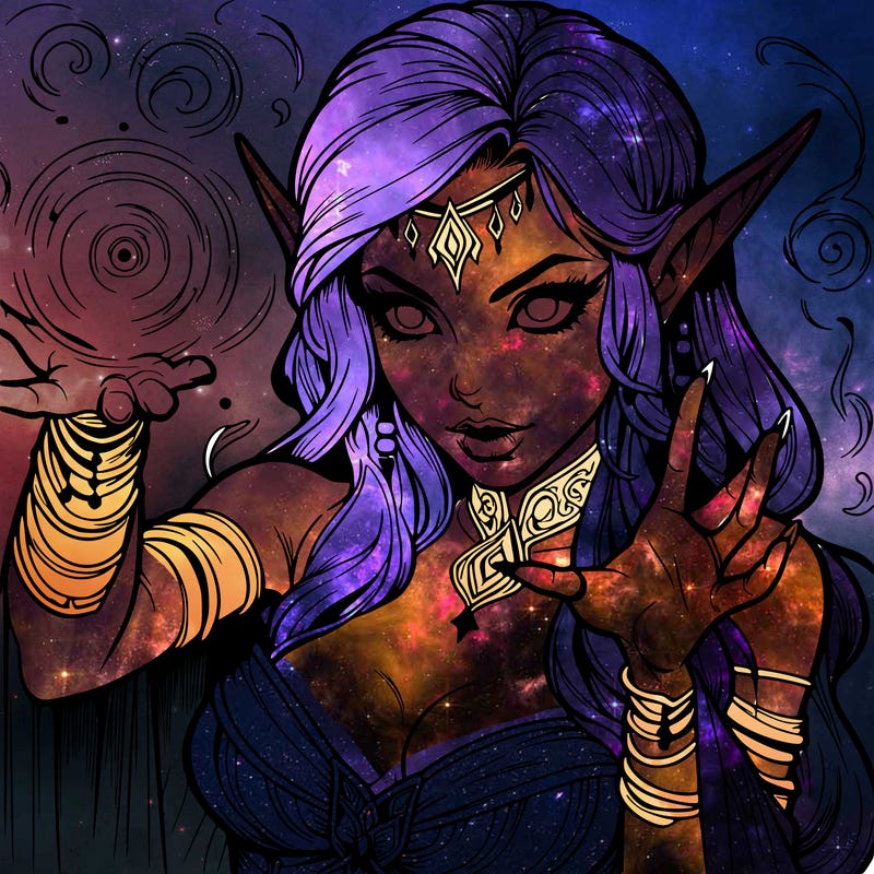 realistic scary beautiful elf sorceress casting spell