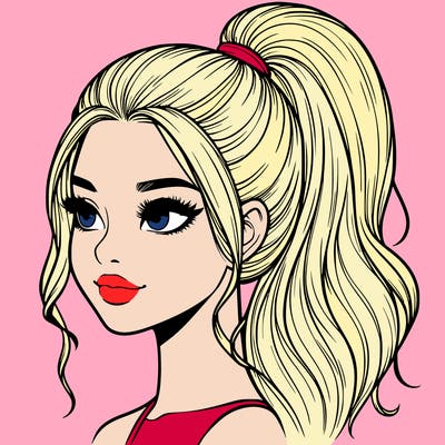 realistic girl with a high ponytail