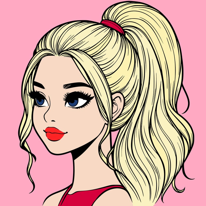realistic girl with a high ponytail