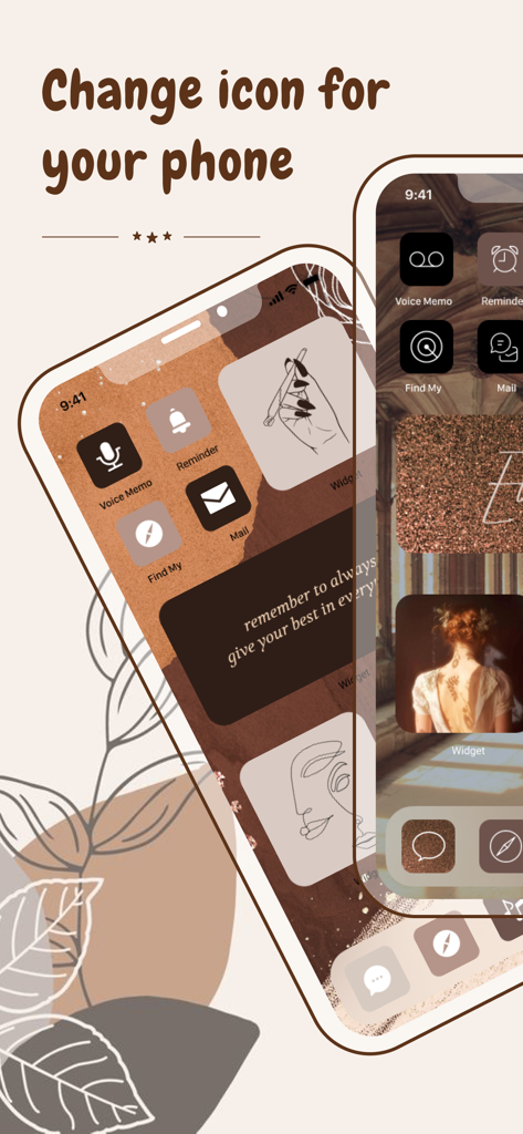 Icon Changer - Aesthetic OS 17 - Aesthetic iPhone home screen with custom brown icons and widgets