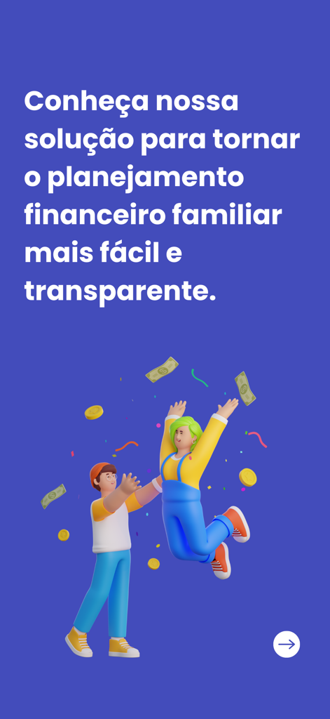 We Finance - Una coppia felice che festeggia con denaro e monete fluttuanti a rappresentare il successo della pianificazione finanziaria familiare