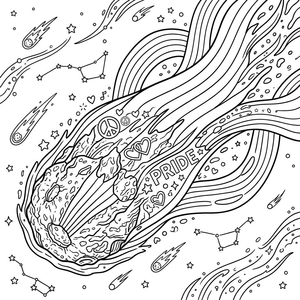 Pride Comet Nuclei Coloring Page for Kids | Space & Love