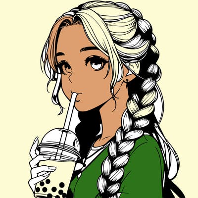 realistic girl with braided hair drinking boba