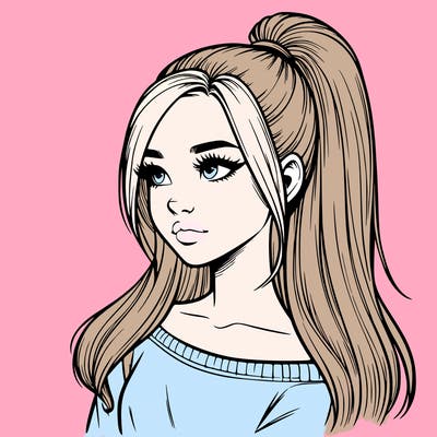 realistic girl with a high ponytail