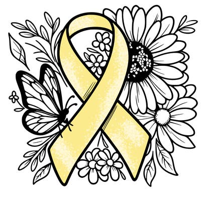 cancer awareness symbol with flowers and butterflies