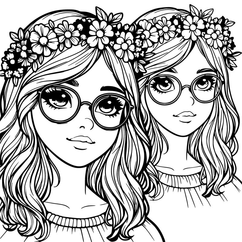 realistic girl with glasses and a flower crown