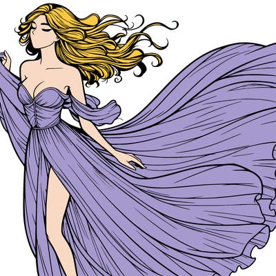 realistic woman in dress flowing the the wind