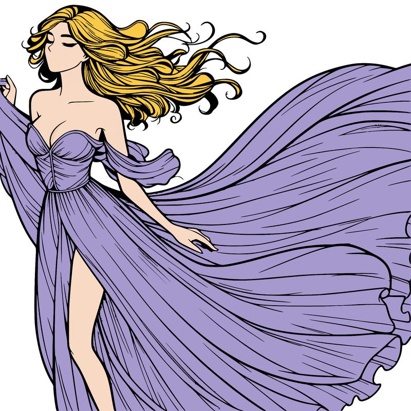 realistic woman in dress flowing the the wind